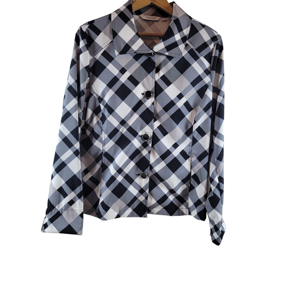 Erin London Plaid Jacket Women Size 8 Black White Grey Excellent Button Front